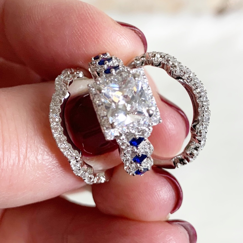 *SIZES ADDED*Three Ring Set, CZ Diamonds Sapphires